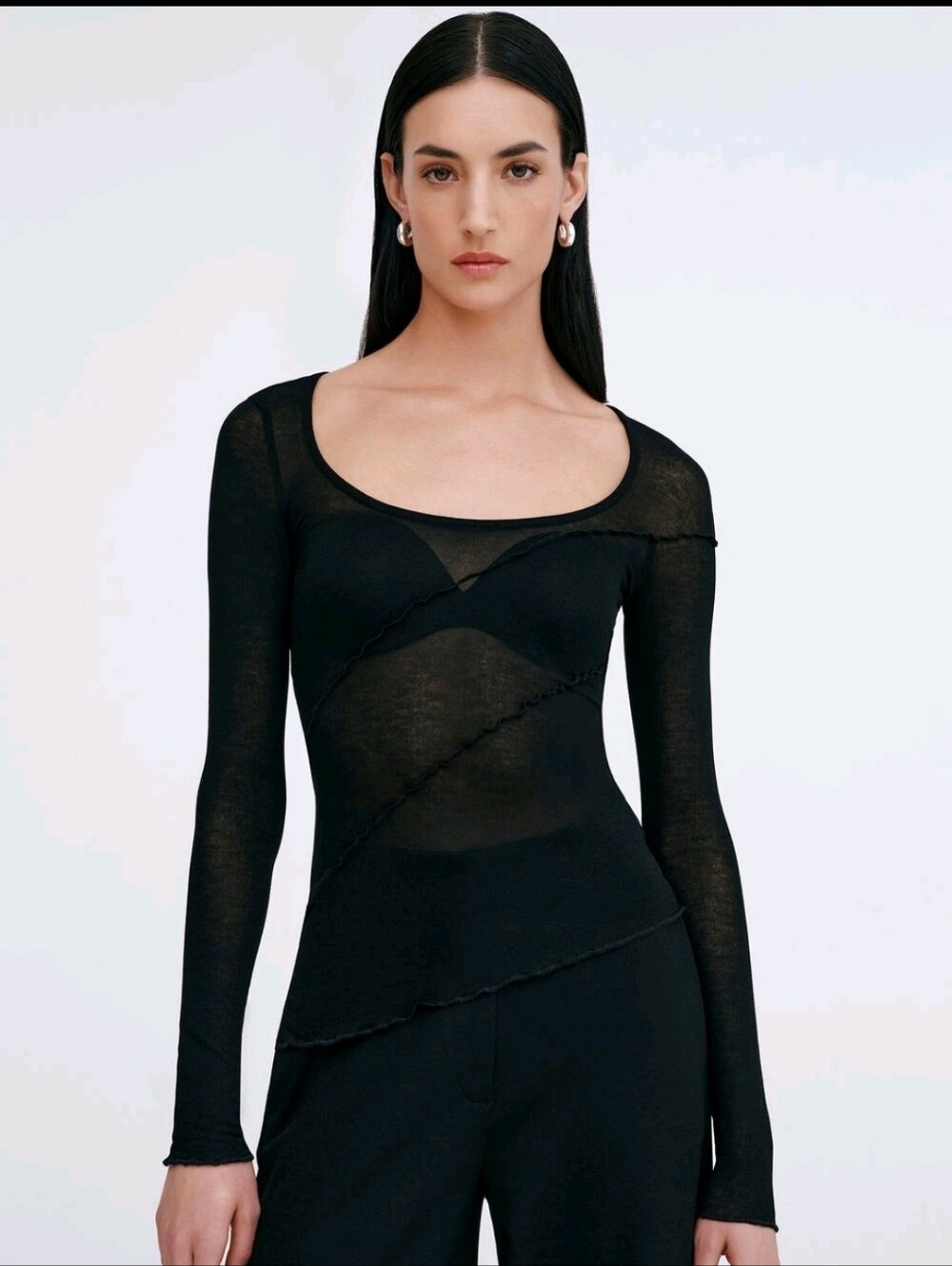Marcella NYC Women’s Melody Sheer Top Size Large Long Sleeve Black
